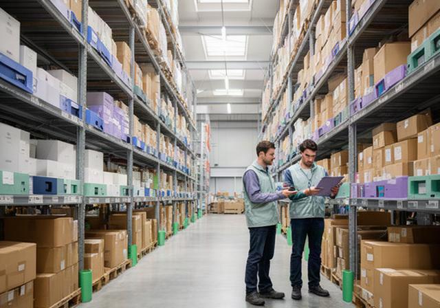 LogiFlex-medewerkers controleren voorraad in een overzichtelijk magazijn